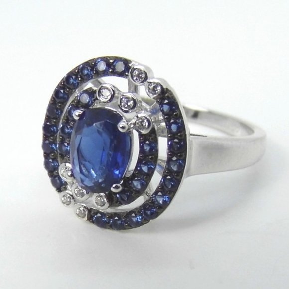 Sterling Silver 1.65 ctw Sapphire Double Halo Ring 6 - Picture 6 of 7